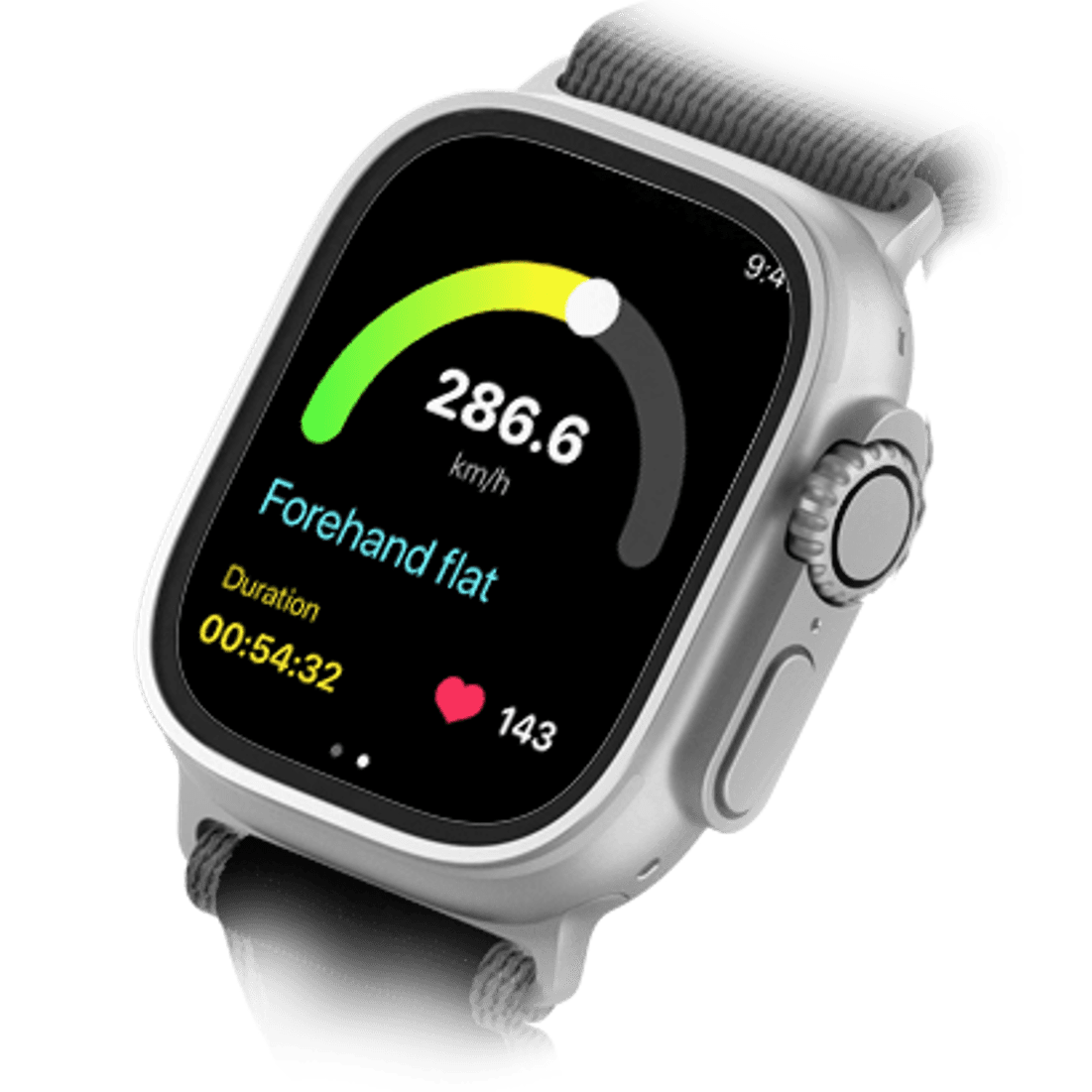 Apple Watch showing TennisPal tracking metrics